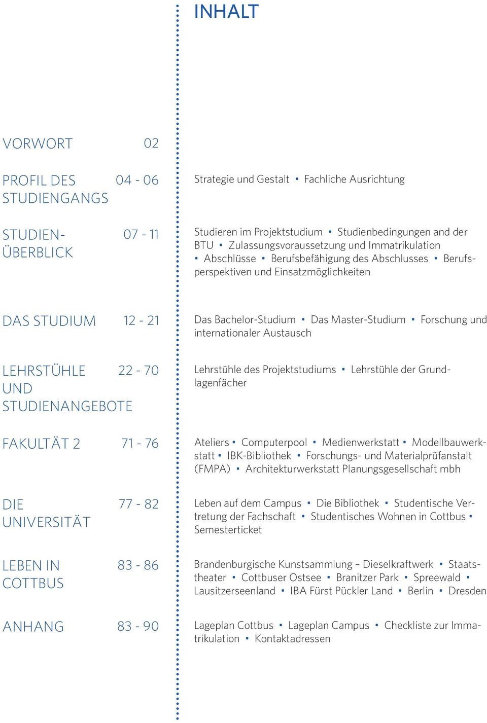 Austausch LEHRSTÜHLE 22-70 UND STUDIENANGEBOTE Lehrstühle des Projektstudiums Lehrstühle der Grundlagenfächer FAKULTÄT 2 71-76 Ateliers Computerpool Medienwerkstatt Modellbauwerkstatt IBK-Bibliothek