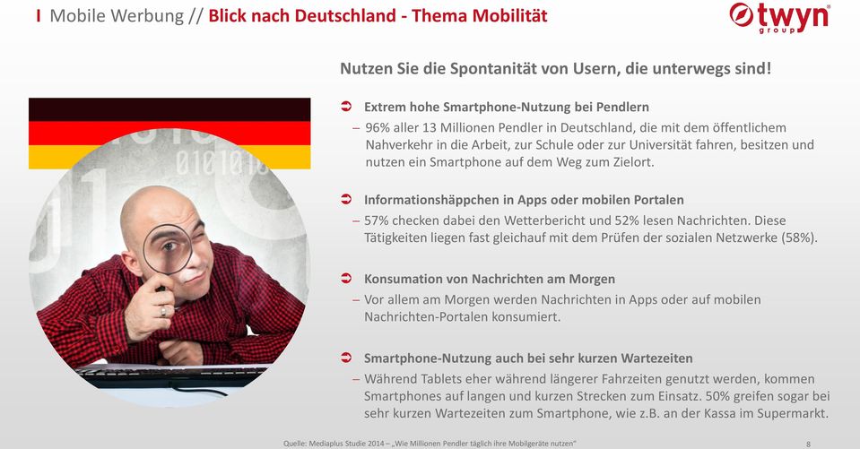 nutzen ein Smartphone auf dem Weg zum Zielort. Informationshäppchen in Apps oder mobilen Portalen 57% checken dabei den Wetterbericht und 52% lesen Nachrichten.