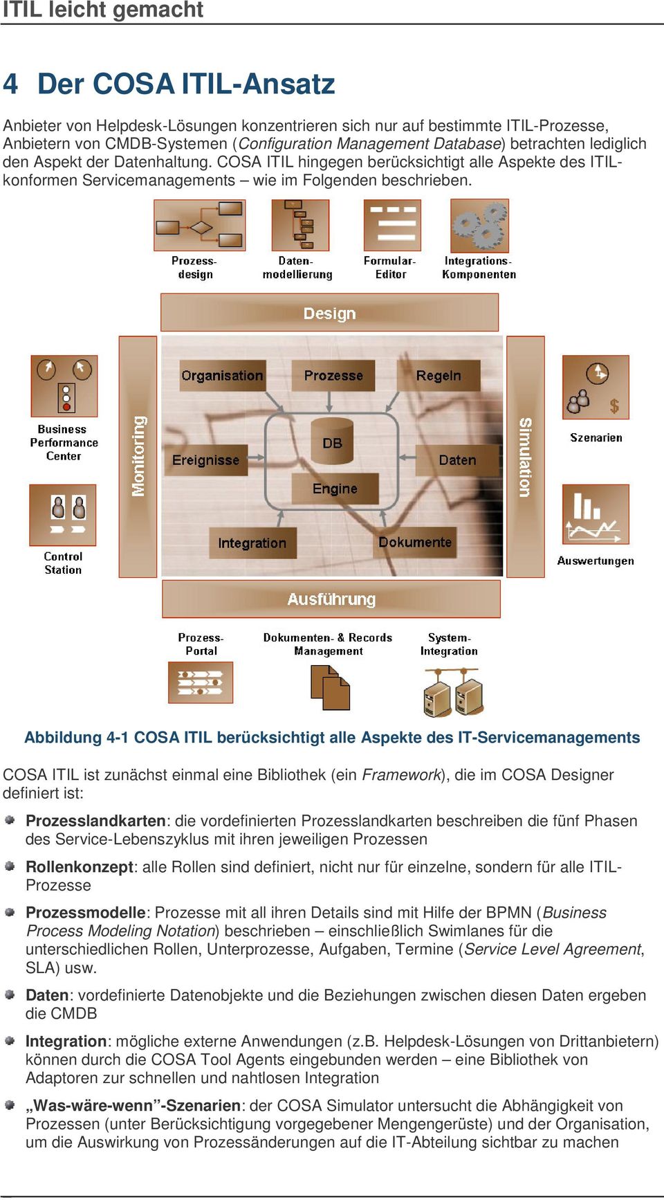 Abbildung 4-1 COSA ITIL berücksichtigt alle Aspekte des IT-Servicemanagements COSA ITIL ist zunächst einmal eine Bibliothek (ein Framework), die im COSA Designer definiert ist: Prozesslandkarten: die