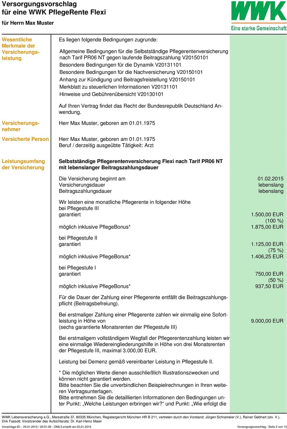 steuerlichen Informationen V20131101 Hinweise und Gebührenübersicht V20130101 Auf Ihren Vertrag findet das Recht der Bundesrepublik Deutschland Anwendung.