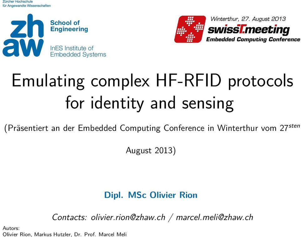 Embedded Computing Conference in Winterthur vom 27 sten August 2013)