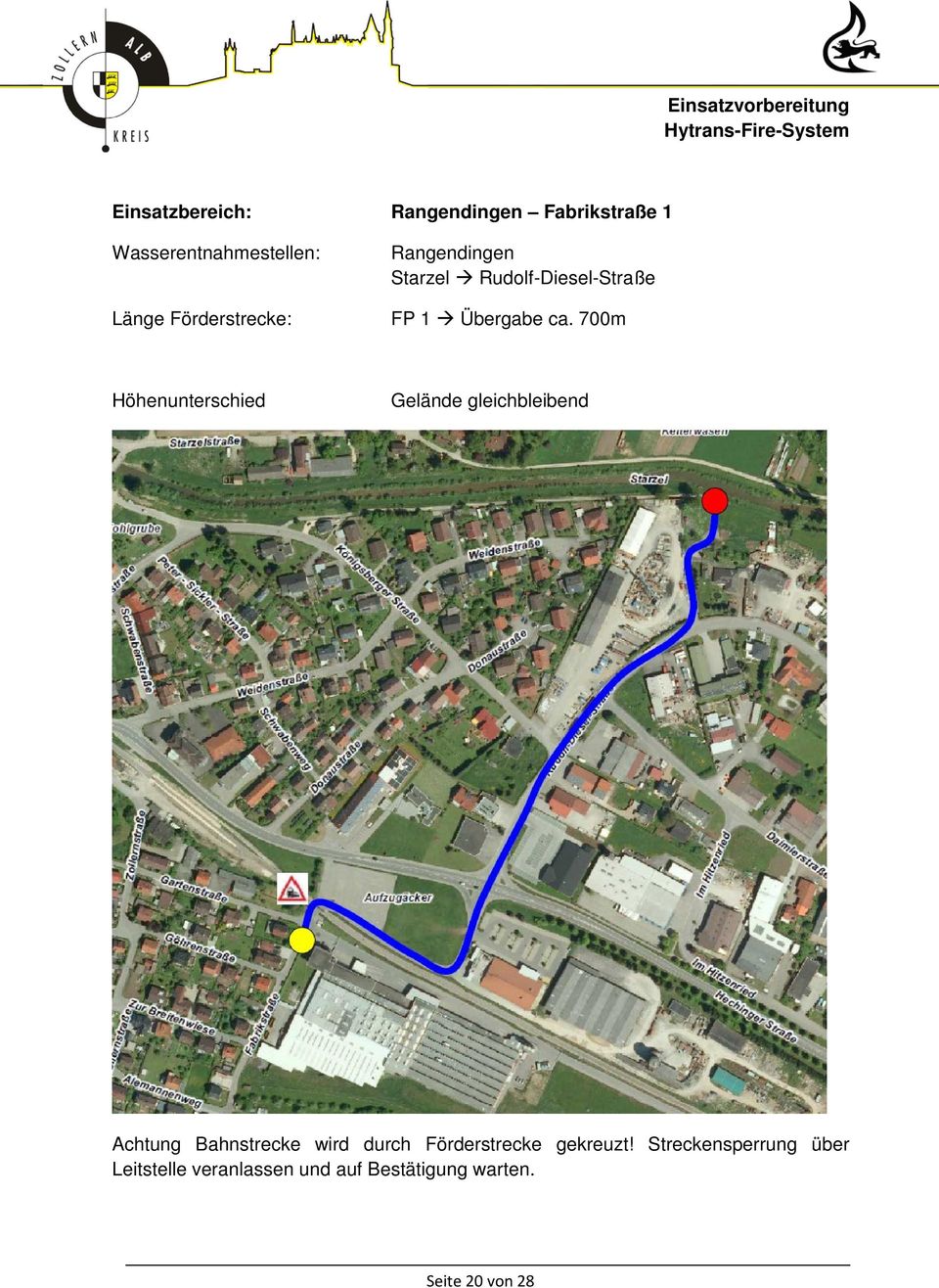 700m Gelände gleichbleibend Achtung Bahnstrecke wird durch Förderstrecke