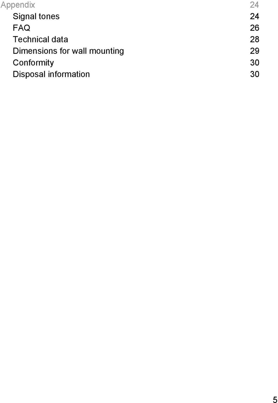 Dimensions for wall mounting