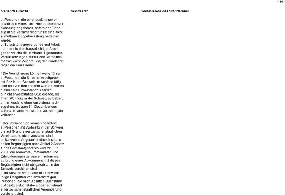 Selbstständigerwerbende und Arbeitnehmer nicht beitragspflichtiger Arbeitgeber, welche die in Absatz genannten Voraussetzungen nur für eine verhältnismässig kurze Zeit erfüllen; der Bundesrat regelt