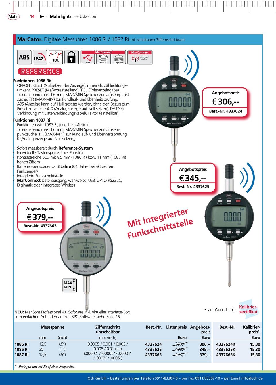 Zählrichtungsumkehr, PRESET (Maßvoreinstellung), TOL (Toleranzeingabe), Toleranzband max.