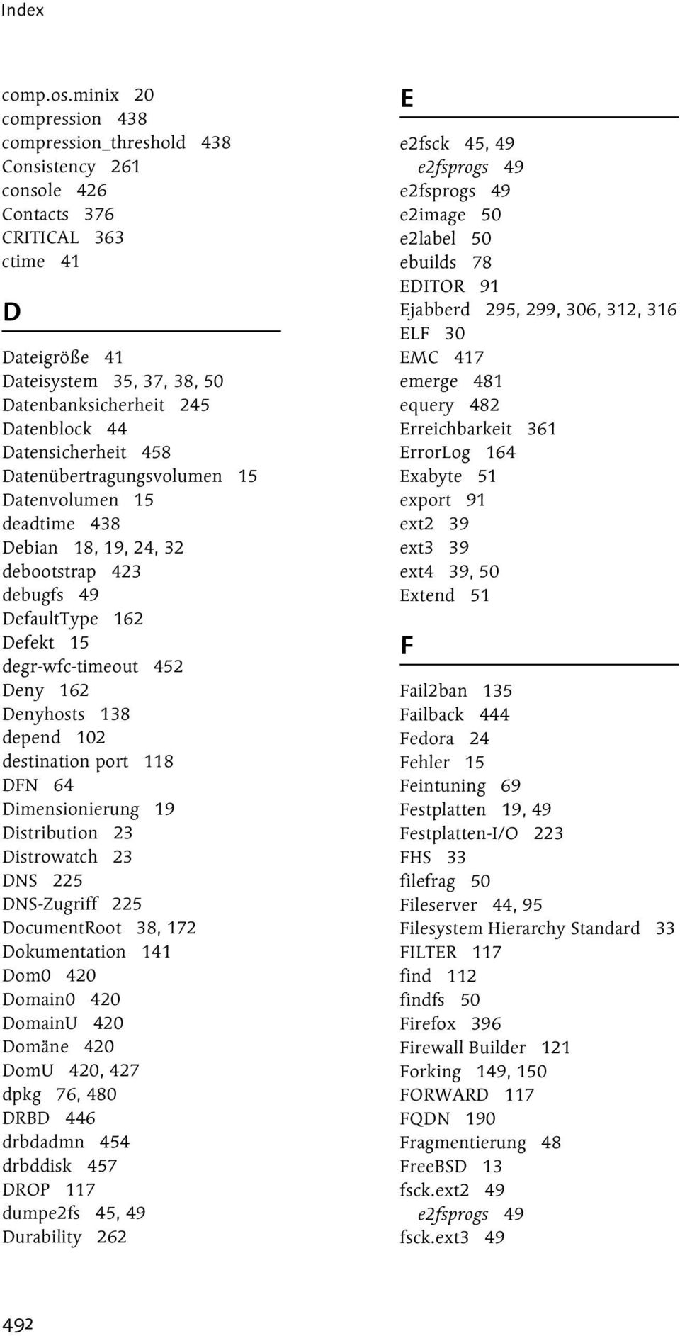 Datensicherheit 458 Datenübertragungsvolumen 15 Datenvolumen 15 deadtime 438 Debian 18, 19, 24, 32 debootstrap 423 debugfs 49 DefaultType 162 Defekt 15 degr-wfc-timeout 452 Deny 162 Denyhosts 138