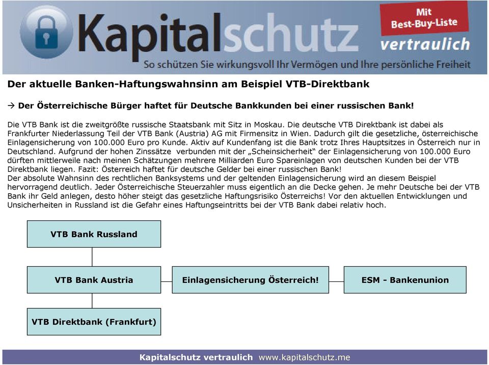 Dadurch gilt die gesetzliche, österreichische Einlagensicherung von 100.000 Euro pro Kunde. Aktiv auf Kundenfang ist die Bank trotz Ihres Hauptsitzes in Österreich nur in Deutschland.