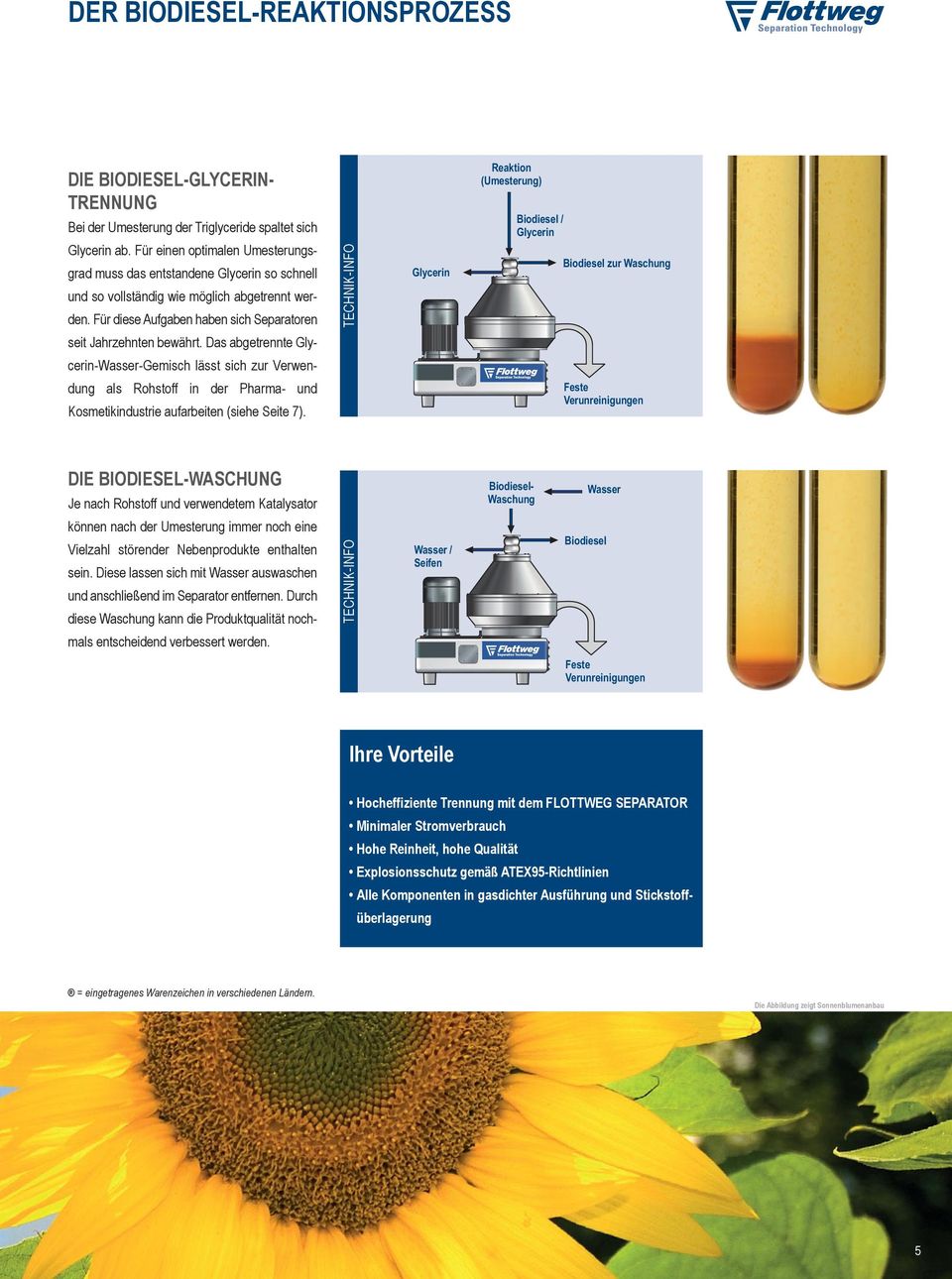 Für diese Aufgaben haben sich Separatoren Glycerin Reaktion (Umesterung) Biodiesel / Glycerin Biodiesel zur Waschung seit Jahrzehnten bewährt.