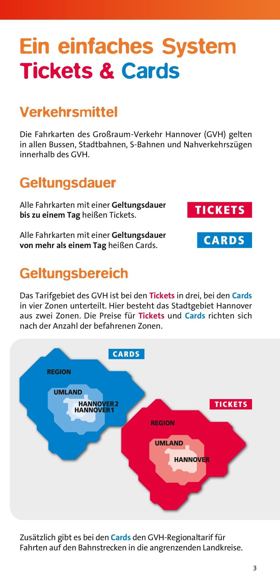 Geltungsbereich Das Tarifgebiet des GVH ist bei den Tickets in drei, bei den Cards in vier Zonen unterteilt. Hier be steht das Stadtgebiet Hannover aus zwei Zonen.