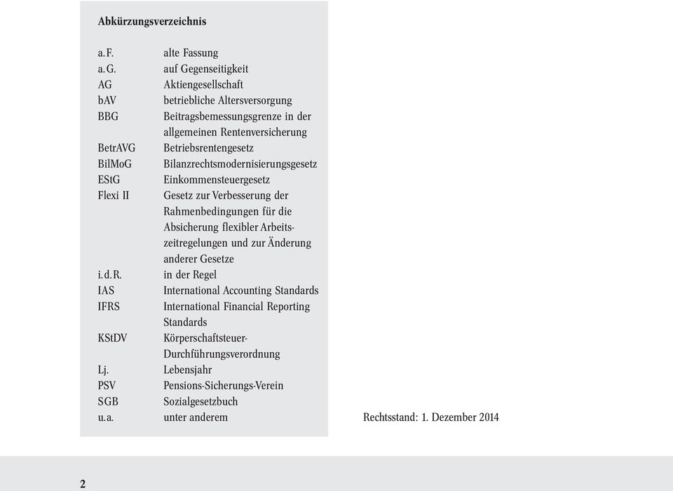 BilMoG Bilanzrechtsmodernisierungsgesetz EStG Einkommensteuergesetz Flexi II Gesetz zur Verbesserung der Rahmenbedingungen für die Absiche rung flexibler Arbeits -