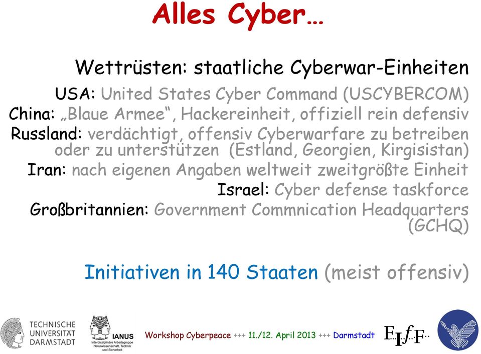 unterstützen (Estland, Georgien, Kirgisistan) Iran: nach eigenen Angaben weltweit zweitgrößte Einheit Israel: Cyber