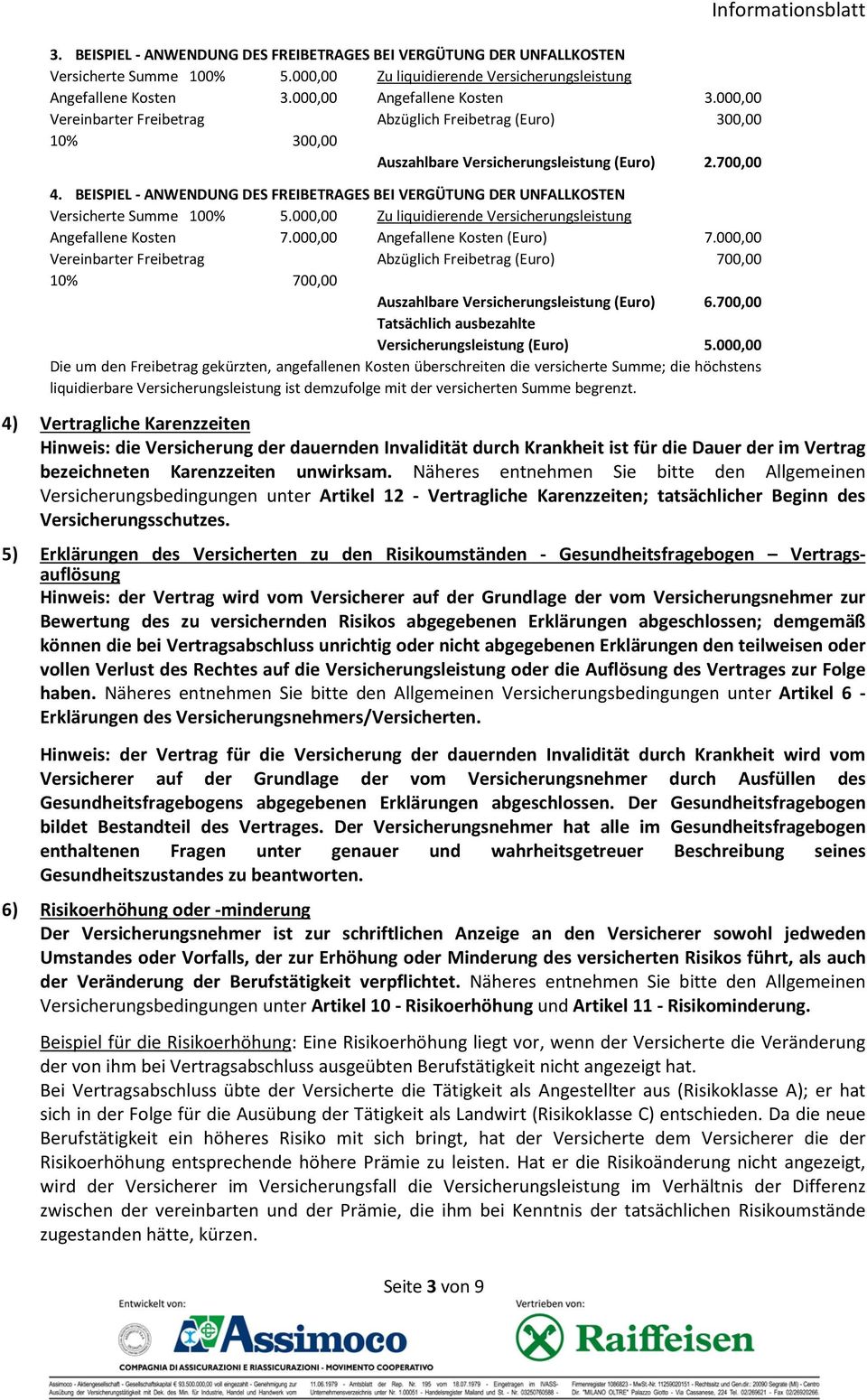 BEISPIEL - ANWENDUNG DES FREIBETRAGES BEI VERGÜTUNG DER UNFALLKOSTEN Versicherte Summe 100% 5.000,00 Zu liquidierende Versicherungsleistung Angefallene Kosten 7.000,00 Angefallene Kosten (Euro) 7.