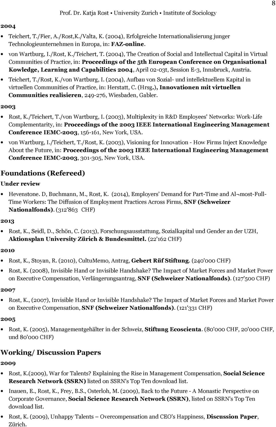 April 02-03t, Session E-3, Innsbruck, Austria. Teichert, T./Rost, K./von Wartburg, I. (2004), Aufbau von Sozial- und intellektuellem Kapital in virtuellen Communities of Practice, in: Herstatt, C.