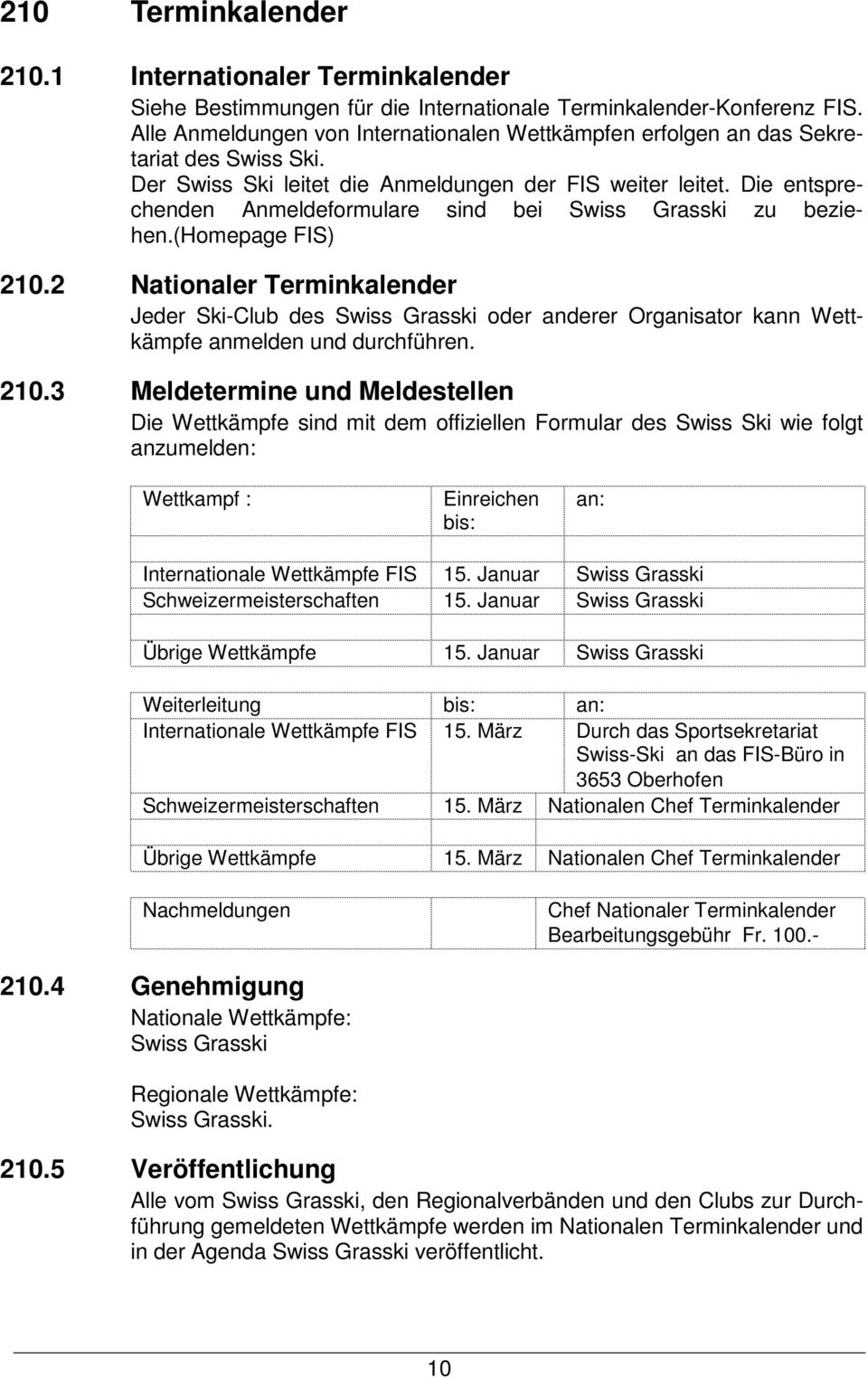 Die entsprechenden Anmeldeformulare sind bei Swiss Grasski zu beziehen.(homepage FIS) 210.