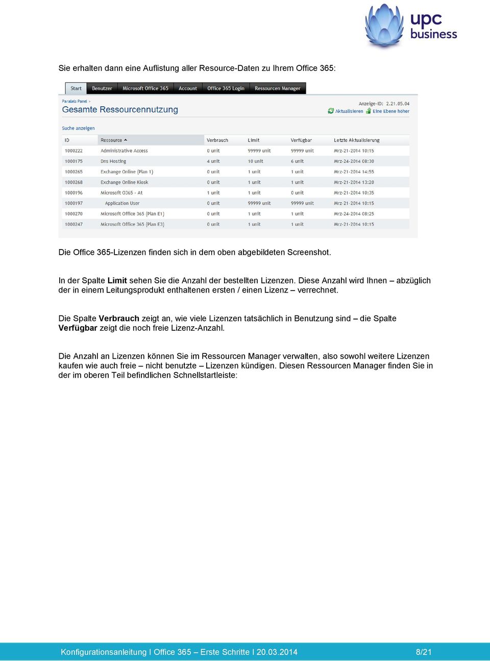 Die Spalte Verbrauch zeigt an, wie viele Lizenzen tatsächlich in Benutzung sind die Spalte Verfügbar zeigt die noch freie Lizenz-Anzahl.