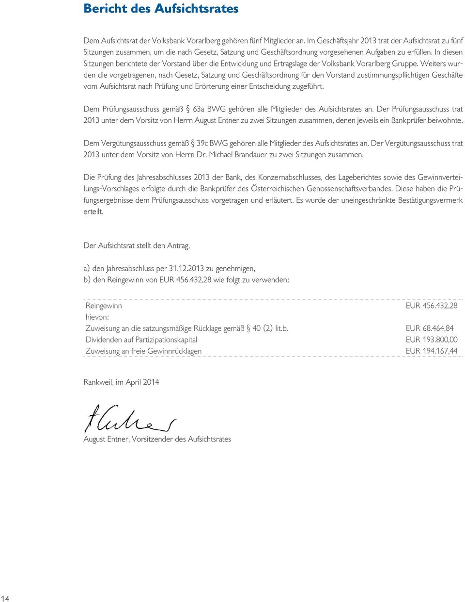In diesen Sitzungen berichtete der Vorstand über die Entwicklung und Ertragslage der Volksbank Vorarlberg Gruppe.