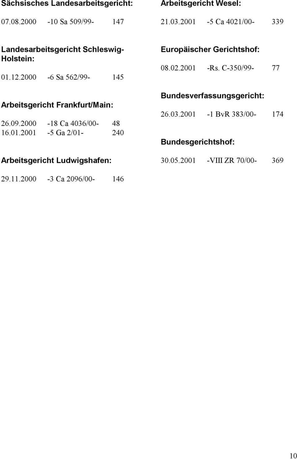 2000-6 Sa 562/99-145 Arbeitsgericht Frankfurt/Main: 26.09.2000-18 Ca 4036/00-48 16.01.