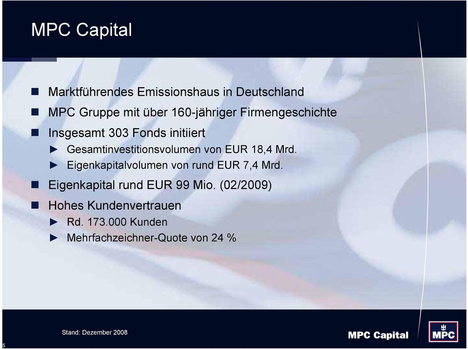 Eigenkapitalvolumen von rund EUR 7,4 Mrd. Eigenkapital rund EUR 99 Mio.
