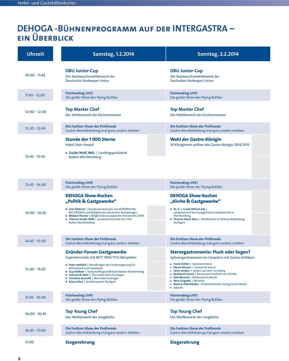 2014 Sonntag, 2.2.2014 10:00-11:45 DBU Junior-Cup Der Nachwuchswettbewerb der Deutschen Barkeeper Union DBU Junior-Cup Der Nachwuchswettbewerb der Deutschen Barkeeper Union 11:45-12:00 Flairtending LIVE!