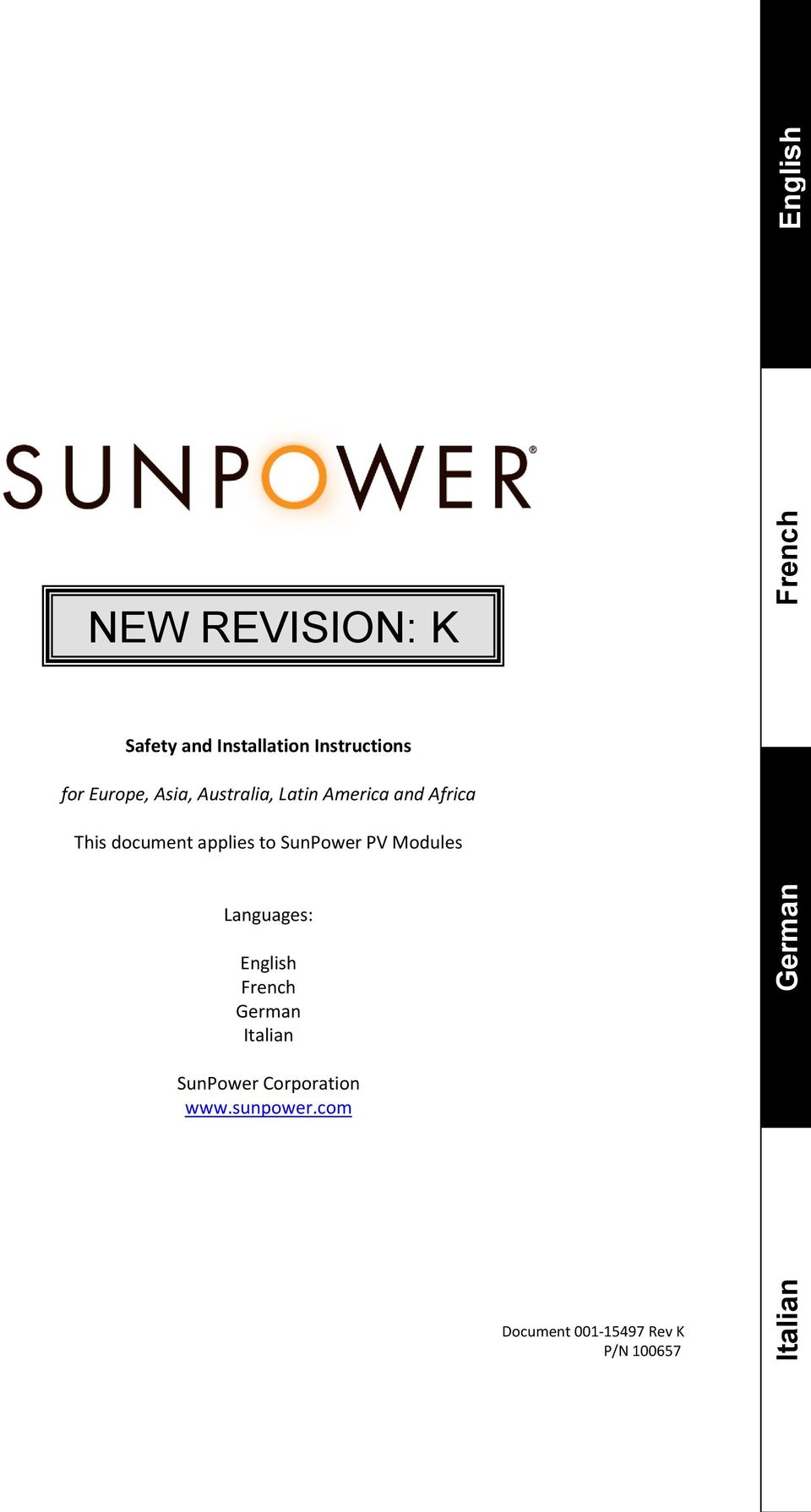 to SunPower PV Modules Languages: English French German Italian SunPower