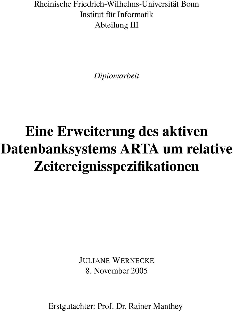 aktiven Datenbanksystems ARTA um relative