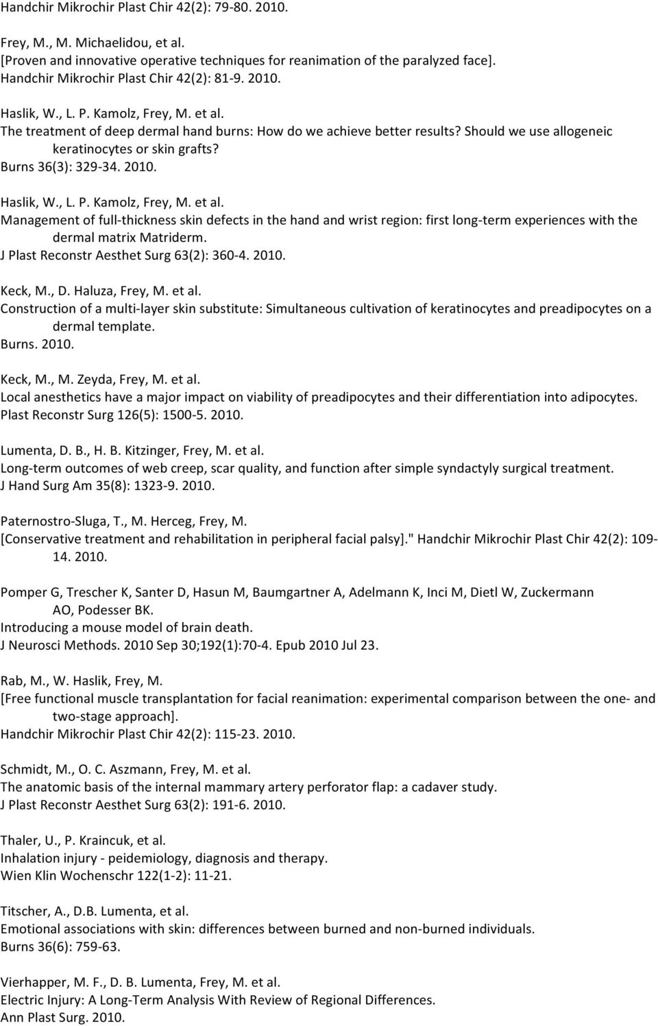 Should we use allogeneic keratinocytes or skin grafts? Burns 36(3): 329-34. 2010. Haslik, W., L. P. Kamolz, Frey, M. et al.