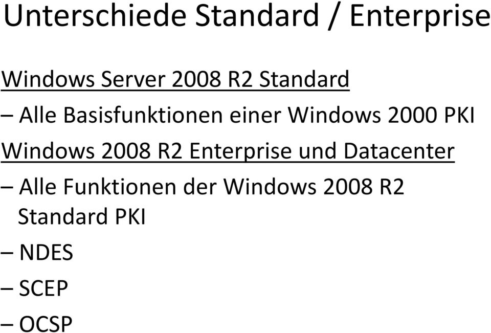 2000 PKI Windows 2008 R2 Enterprise und Datacenter
