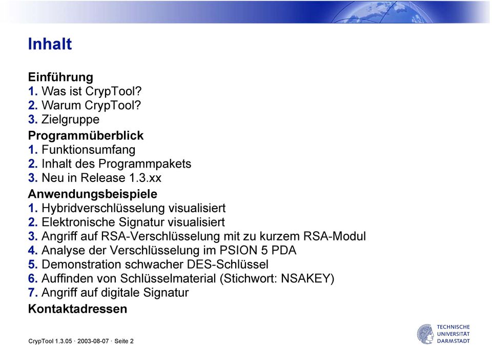 Elektronische Signatur visualisiert 3. Angriff auf RSA-Verschlüsselung mit zu kurzem RSA-Modul 4.