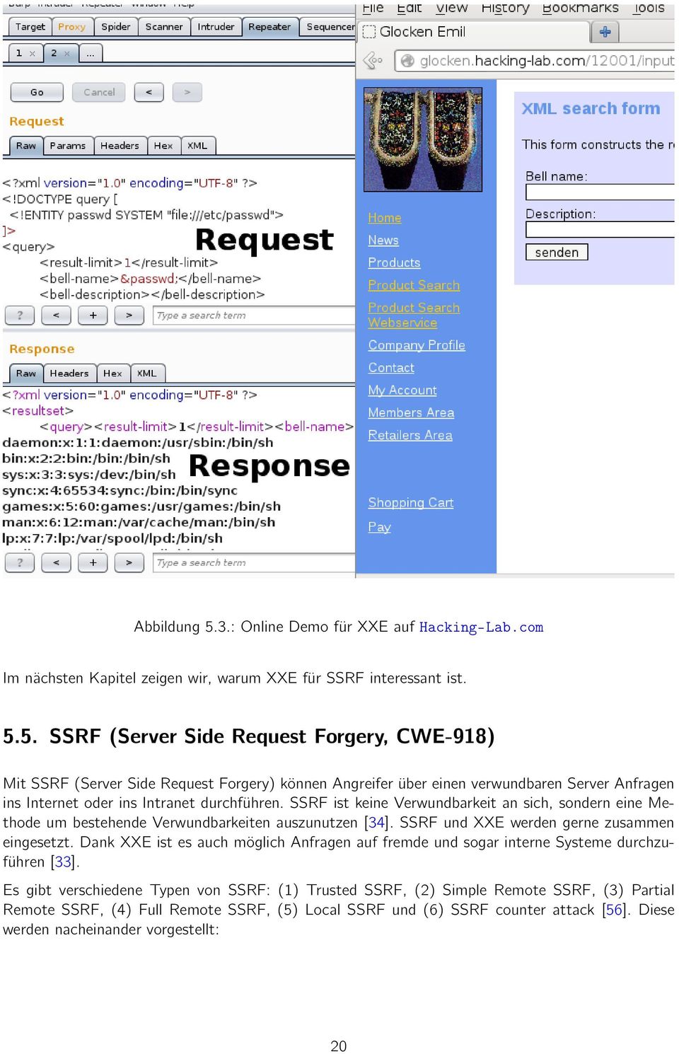 5. SSRF (Server Side Request Forgery, CWE-918) Mit SSRF (Server Side Request Forgery) können Angreifer über einen verwundbaren Server Anfragen ins Internet oder ins Intranet durchführen.