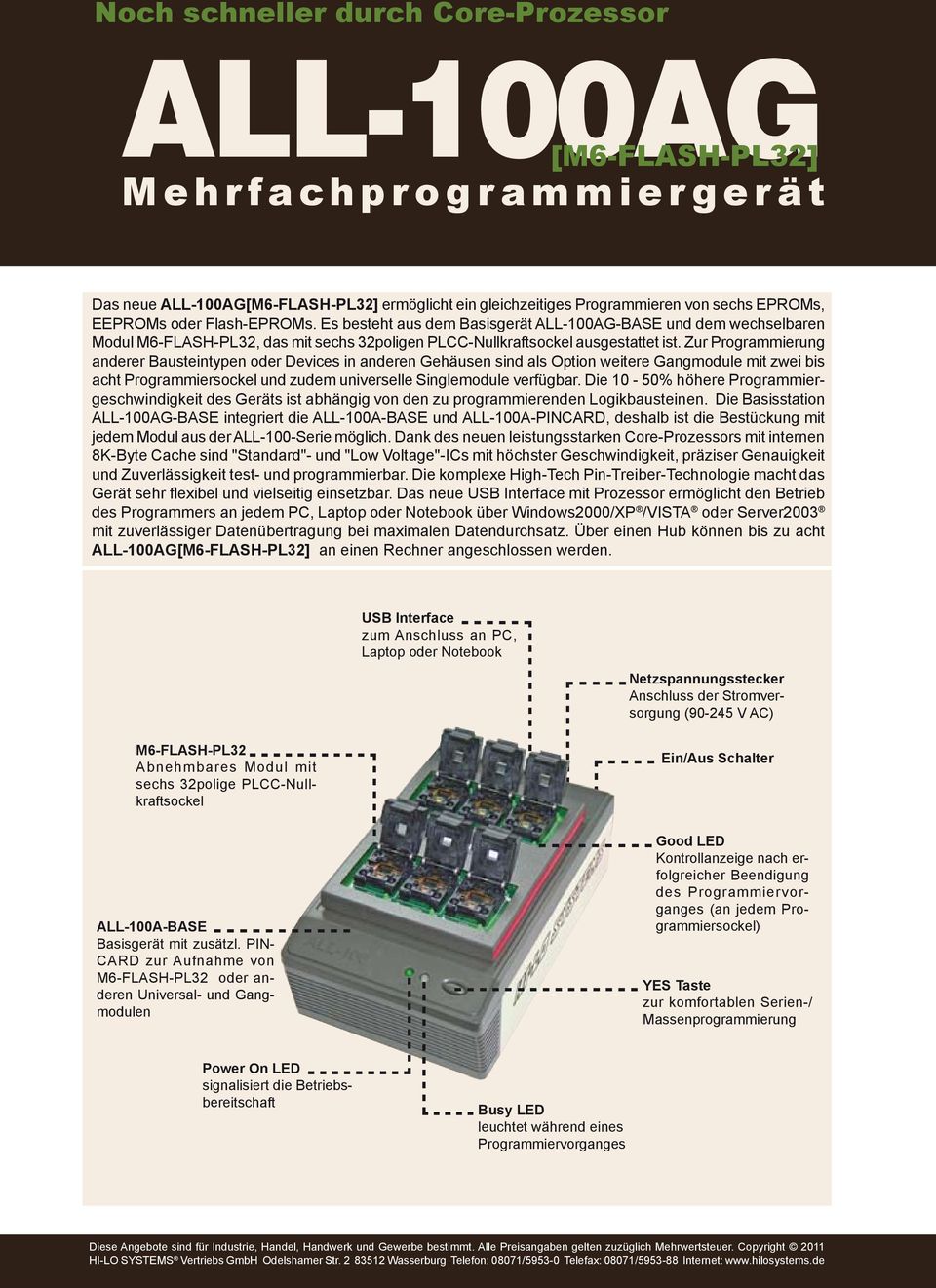 Zur Programmierung anderer Bausteintypen oder Devices in anderen Gehäusen sind als Option weitere Gangmodule mit zwei bis acht Programmiersockel und zudem universelle Singlemodule verfügbar.