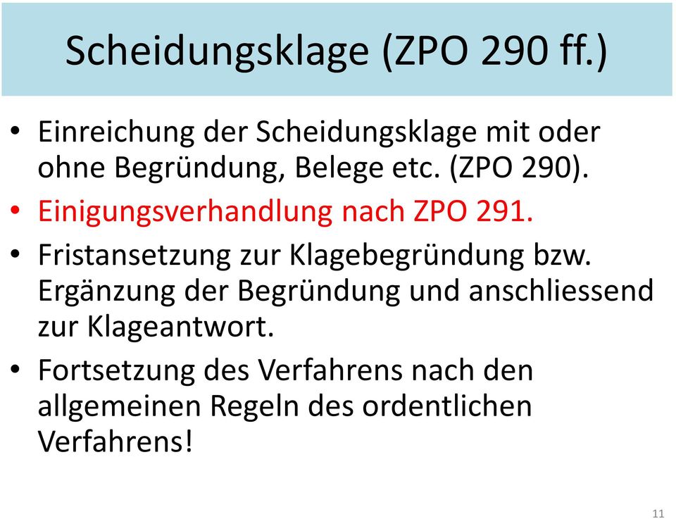 Einigungsverhandlung nach ZPO 291. Fristansetzung zur Klagebegründung bzw.