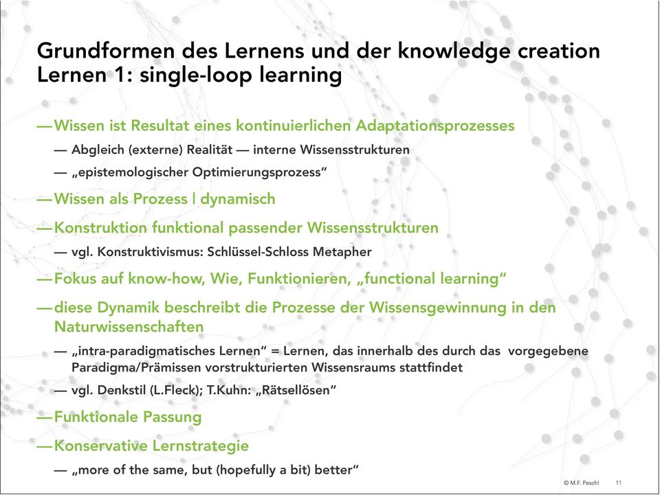 Konstruktivismus: Schlüssel-Schloss Metapher Fokus auf know-how, Wie, Funktionieren, functional learning diese Dynamik beschreibt die Prozesse der Wissensgewinnung in den Naturwissenschaften