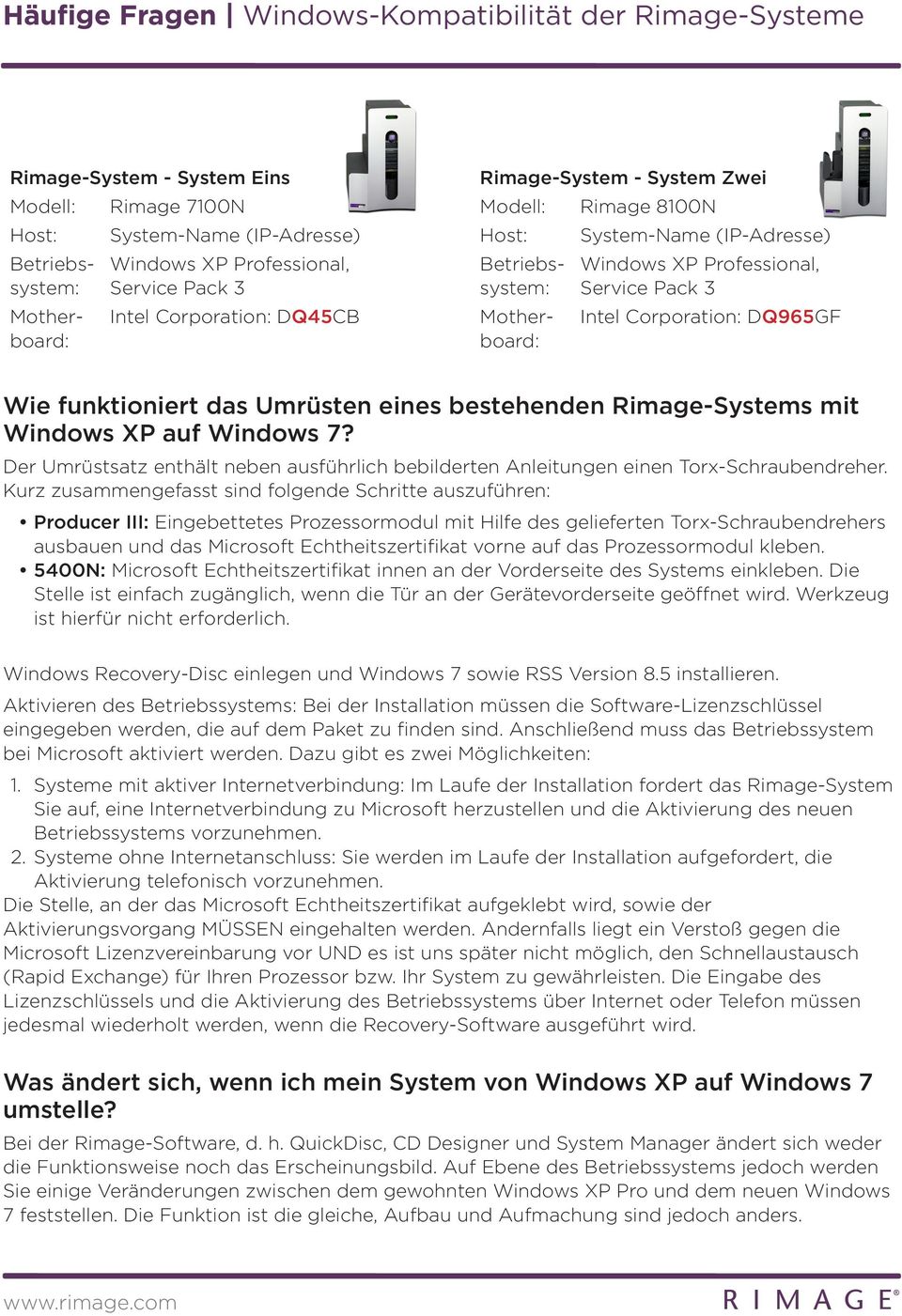 Rimage-Systems mit Windows XP auf Windows 7? Der Umrüstsatz enthält neben ausführlich bebilderten Anleitungen einen Torx-Schraubendreher.