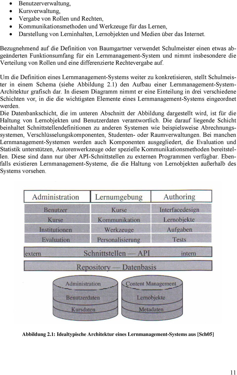 differenzierte Rechtevergabe auf. Um die Definition eines Lernmanagement-Systems weiter zu konkretisieren, stellt Schulmeister in einem Schema (siehe Abbildung 2.