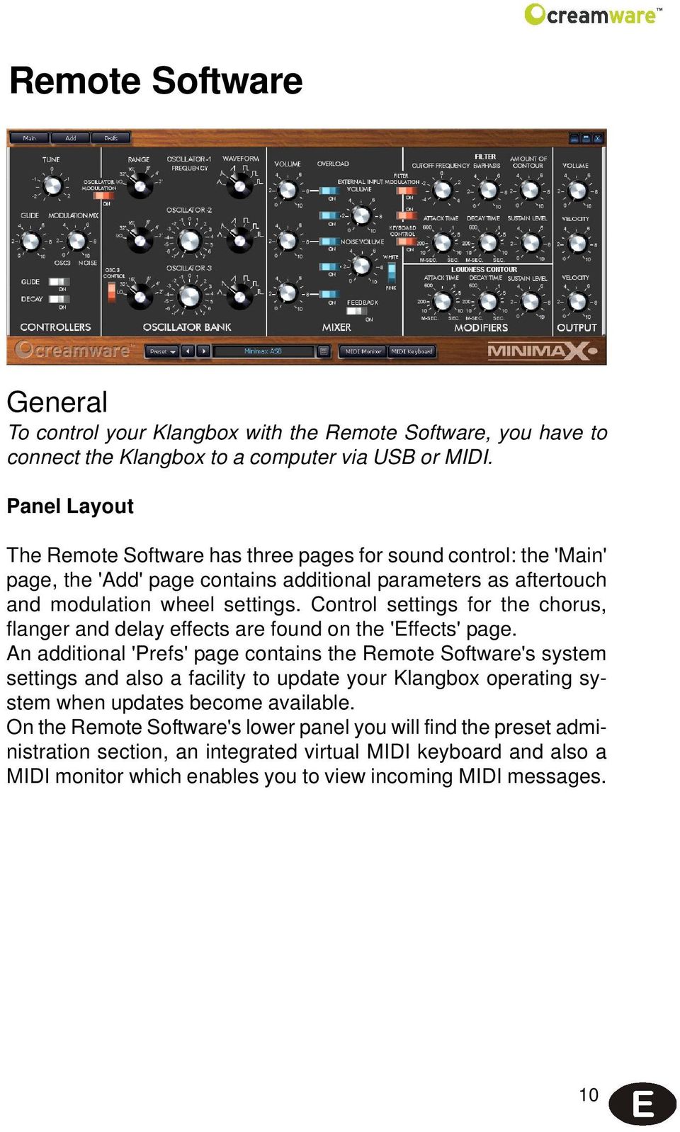 Control settings for the chorus, flanger and delay effects are found on the 'Effects' page.