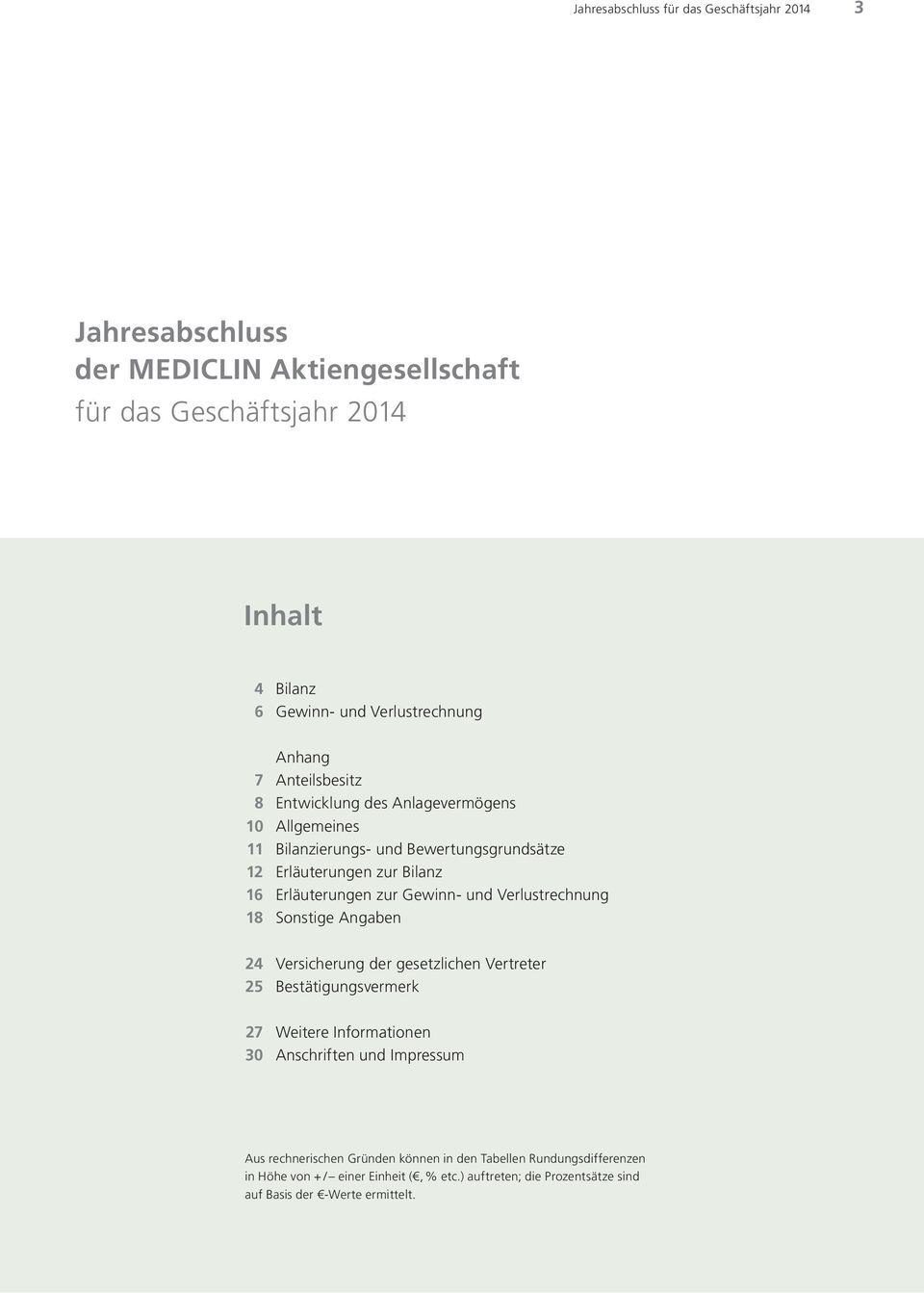 Gewinn- und Verlustrechnung 18 Sonstige Angaben 24 Versicherung der gesetzlichen Vertreter 25 Bestätigungsvermerk 27 Weitere Informationen 30 Anschriften und Impressum