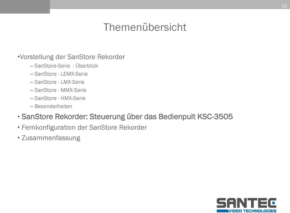 SanStore - HMX-Serie Besonderheiten SanStore Rekorder: Steuerung über das