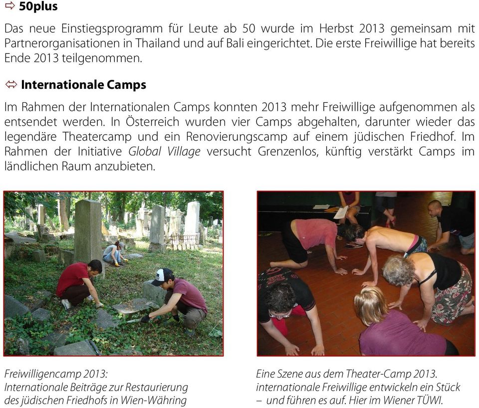 In Österreich wurden vier Camps abgehalten, darunter wieder das legendäre Theatercamp und ein Renovierungscamp auf einem jüdischen Friedhof.