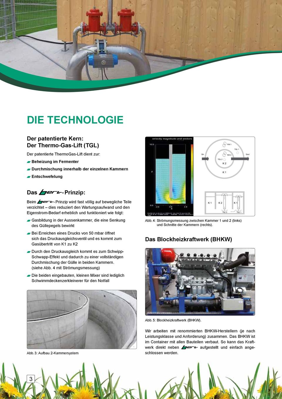 funktioniert wie folgt: Gasbildung in der Aussenkammer, die eine Senkung des Güllepegels bewirkt Bei Erreichen eines Drucks von 50 mbar öffnet sich das Druckausgleichsventil und es kommt zum