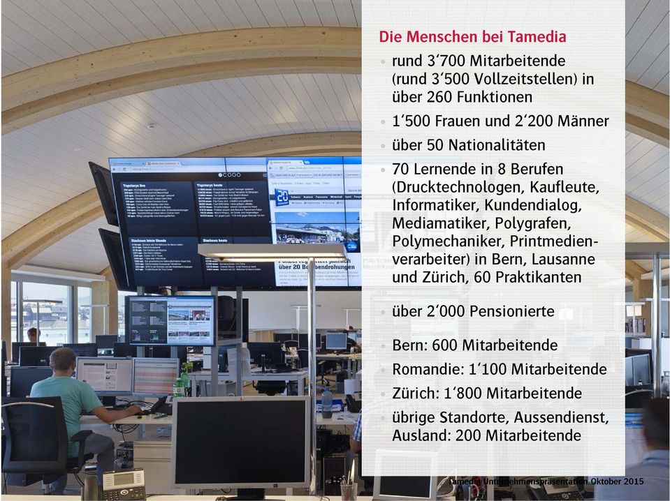 Printmedienverarbeiter) in Bern, Lausanne und Zürich, 60 Praktikanten über 2 000 Pensionierte Bern: 600 Mitarbeitende Romandie: 1 100