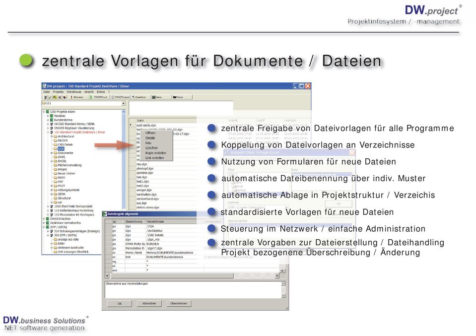 Muster automatische Ablage in Projektstruktur / Verzeichis standardisierte Vorlagen für neue Dateien Steuerung im