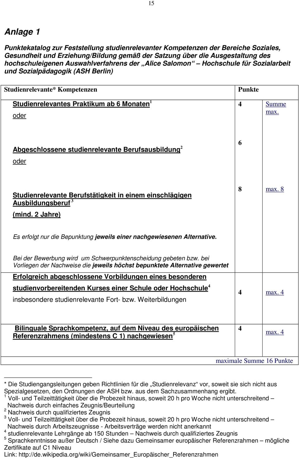 Abgeschlossene studienrelevante Berufsausbildung 2 oder 6 Studienrelevante Berufstätigkeit in einem einschlägigen Ausbildungsberuf 3 (mind. 2 Jahre) 8 max.