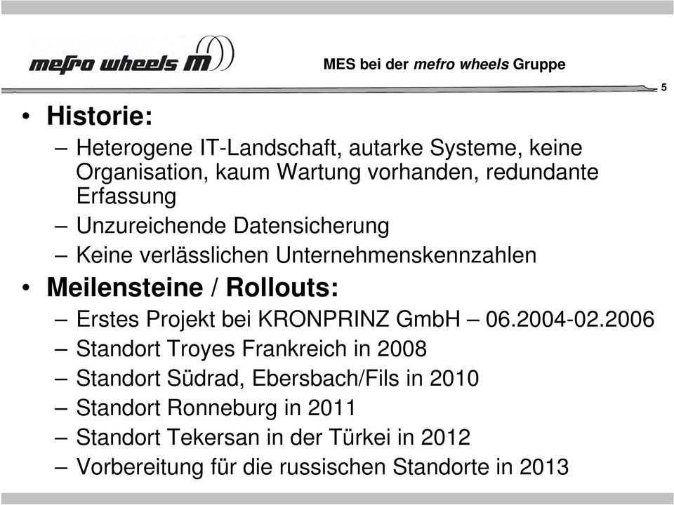 Rollouts: Erstes Projekt bei KRONPRINZ GmbH 06.2004-02.