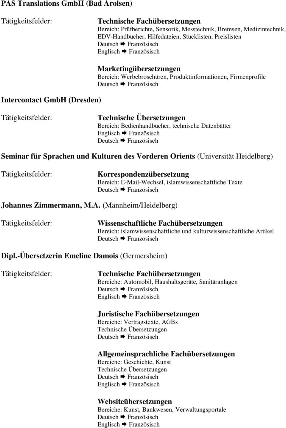 Vorderen Orients (Universität Heidelberg) Korrespondenzübersetzung Bereich: E-Mail-Wechsel, islamwissenschaftliche Texte Johannes Zimmermann, M.A.