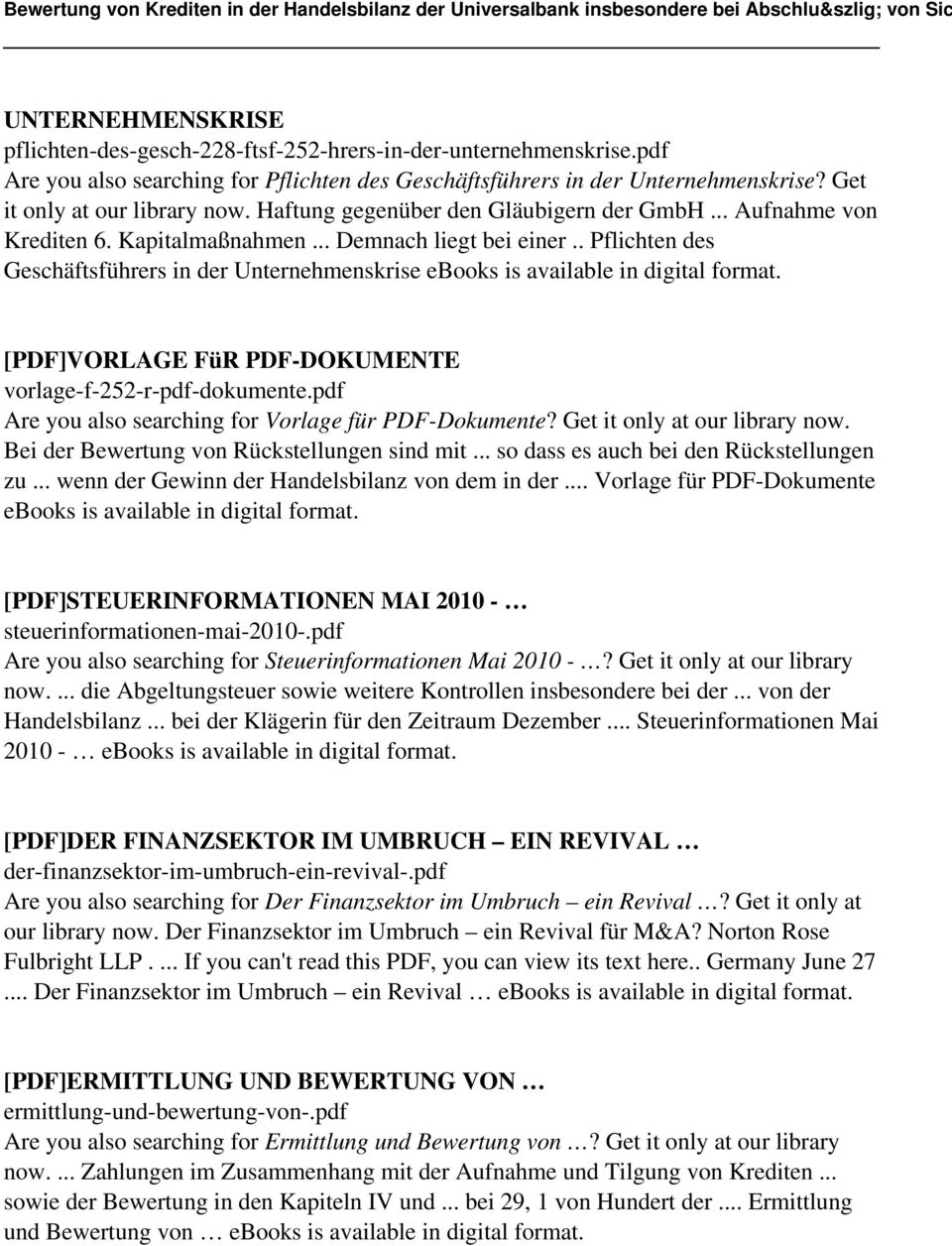 . Pflichten des Geschäftsführers in der Unternehmenskrise ebooks is available in digital format. [PDF]VORLAGE FüR PDF-DOKUMENTE vorlage-f-252-r-pdf-dokumente.