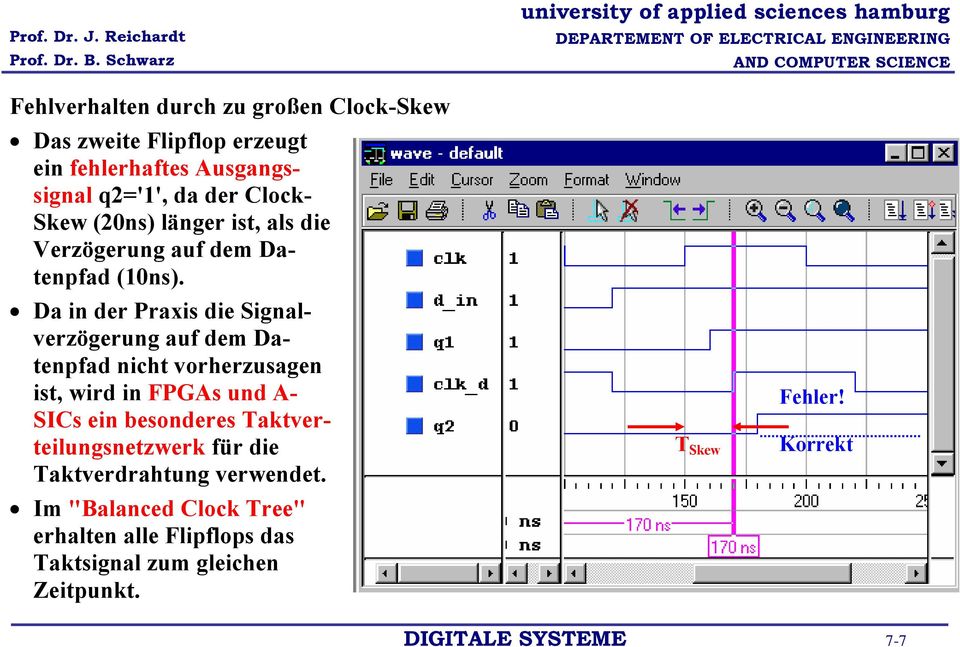Da in der Praxis die Signalverzögerung auf dem Datenpfad nicht vorherzusagen ist, wird in FPGAs und A- SICs ein besonderes