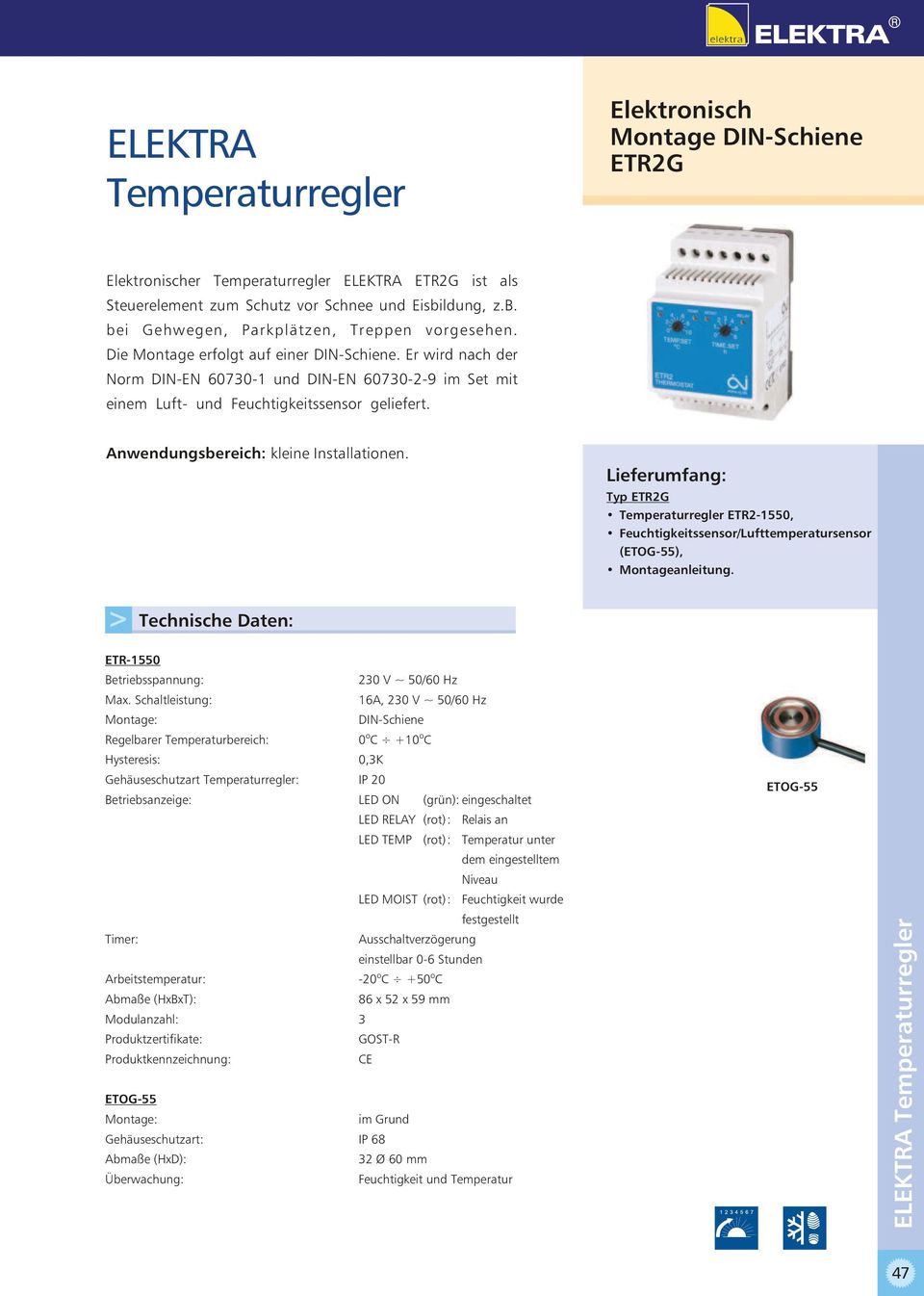 Typ ETR2G ETR2-1550, Feuchtigkeitssensr/Lufttemperatursensr (ETOG-55), Mntageanleitung.