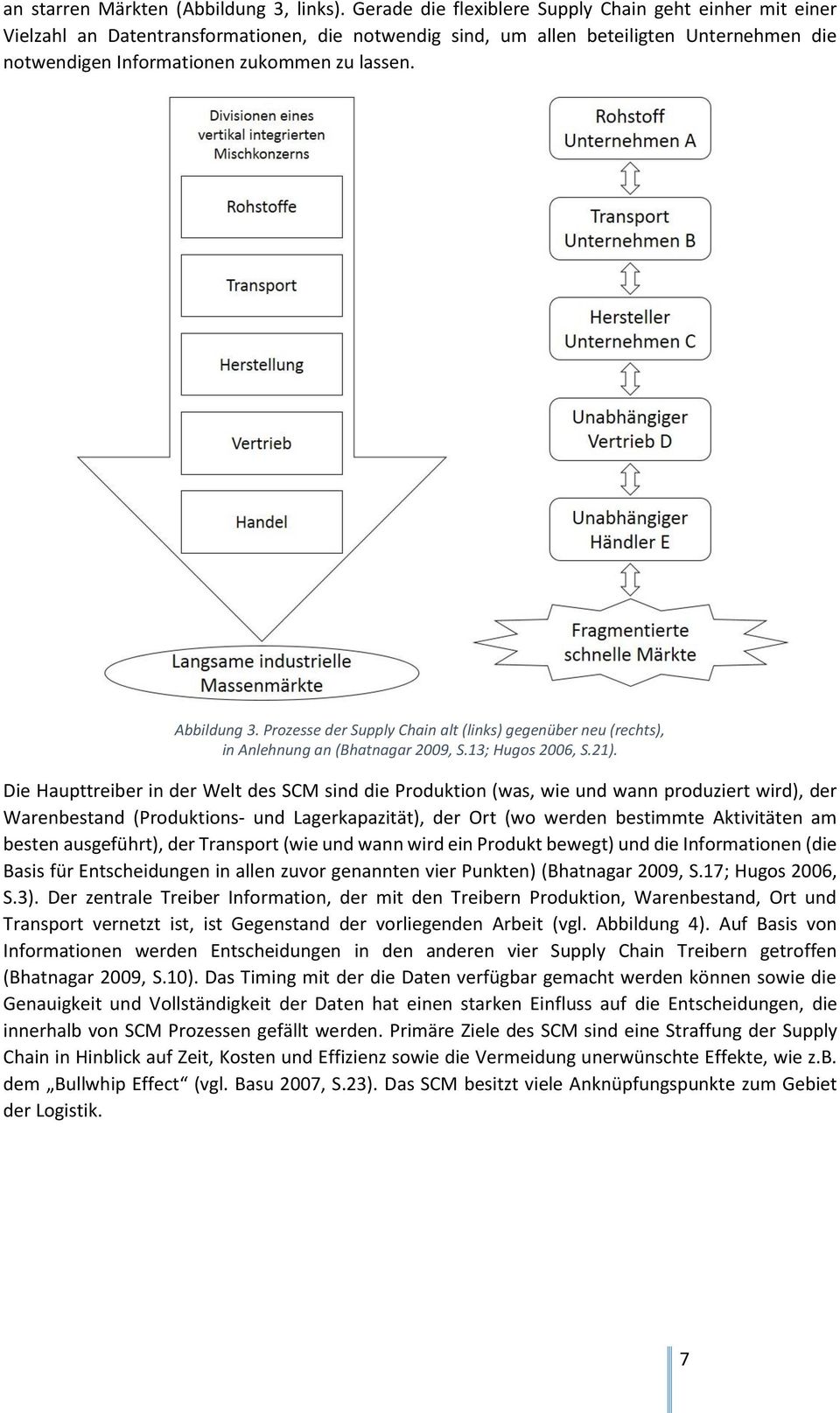 Abbildung 3. Prozesse der Supply Chain alt (links) gegenüber neu (rechts), in Anlehnung an (Bhatnagar 2009, S.13; Hugos 2006, S.21).