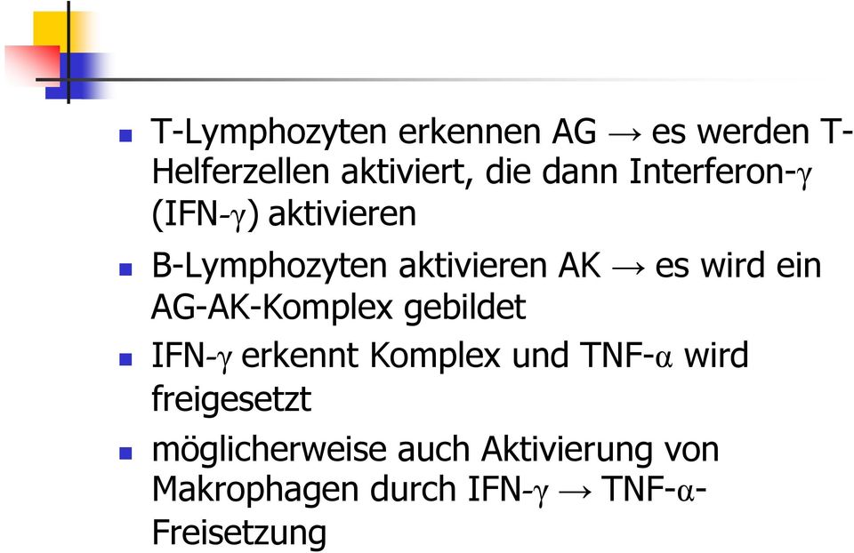 AG-AK-Komplex gebildet IFN-γ erkennt Komplex und TNF-α wird freigesetzt