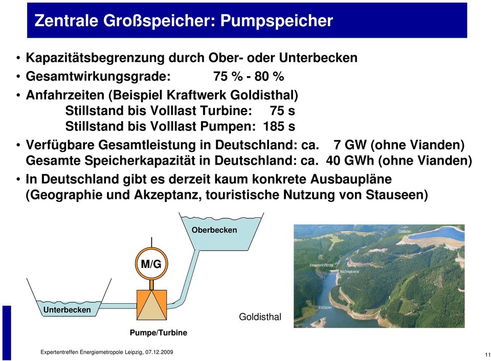 Deutschland: ca. 7 GW (ohne Vianden) Gesamte Speicherkapazität in Deutschland: ca.